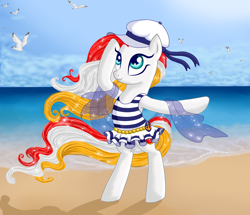 Size: 4312x3712 | Tagged: dead source, safe, artist:aurora69rainbow, imported from derpibooru, oc, oc only, pony, beach, city ponies, clothes, nation ponies, odessa, skirt, solo, swimsuit, ukraine