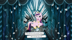 Size: 1920x1080 | Tagged: safe, artist:pixelkitties, artist:r4inbowbash, edit, imported from derpibooru, princess cadance, game of thrones, prone, quote, throne, vector, wallpaper, wallpaper edit