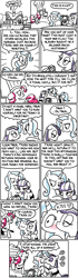 Size: 500x1788 | Tagged: safe, artist:foudubulbe, imported from derpibooru, maud pie, pinkie pie, trixie, pony, comic:damp rocks, alicorn amulet, blushing, chef's hat, comic, female, hat, kissing, lesbian, mauxie, shipping, yelling