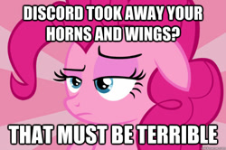 Size: 625x414 | Tagged: safe, imported from derpibooru, pinkie pie, dialogue, female, image macro, meme, solo