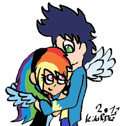 Size: 537x537 | Tagged: safe, artist:kikirdcz, imported from derpibooru, rainbow dash, soarin', human, female, humanized, male, shipping, soarindash, straight, winged humanization
