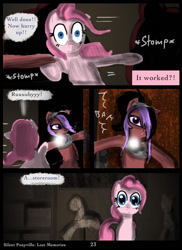 Size: 763x1047 | Tagged: safe, artist:helenasherzblut, imported from derpibooru, pinkie pie, oc, oc:ruby crow, fanfic:silent ponyville, comic, lost memories, mannequin