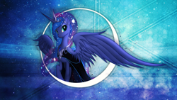 Size: 2560x1440 | Tagged: safe, artist:nemesis360, artist:rdbrony16, imported from derpibooru, princess luna, alicorn, pony, beautiful, clothes, color porn, dress, female, hexagon, mare, solo, space, sparkly mane, vector, wallpaper