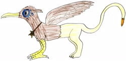 Size: 2861x1391 | Tagged: safe, artist:wesdaaman, imported from derpibooru, oc, oc only, oc:griffy, griffon, necklace, solo, traditional art