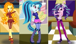 Size: 963x564 | Tagged: safe, artist:rogueheart101, imported from derpibooru, adagio dazzle, aria blaze, sonata dusk, equestria girls, alternate clothes, alternate costumes, alternate hairstyle, human counterpart