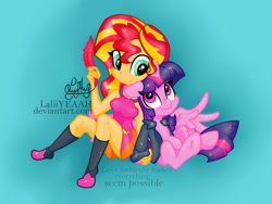 Size: 1024x768 | Tagged: safe, artist:laliiyeaah, imported from derpibooru, sunset shimmer, twilight sparkle, alicorn, pony, equestria girls, female, lesbian, shipping, sunsetsparkle, twilight sparkle (alicorn)