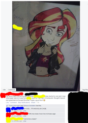 Size: 701x980 | Tagged: safe, imported from derpibooru, sunset shimmer, facebook, look-alike, nicolas cage, traditional art