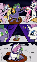 Size: 3000x5000 | Tagged: safe, artist:astroanimations, imported from derpibooru, applejack, fluttershy, pinkie pie, rainbow dash, rarity, spike, twilight sparkle, comic, female, male, mane seven, mane six, shipping, sparity, straight