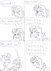 Size: 2224x3072 | Tagged: safe, artist:avispaneitor, imported from derpibooru, snails, snips, sunset shimmer, pony, 101 dalmatians, cruella de vil, disney, horace badun, jasper badun, shut up, sketch