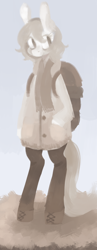 Size: 678x1741 | Tagged: dead source, safe, artist:berrydrops, imported from derpibooru, oc, oc only, oc:pocket, semi-anthro, backpack, bipedal, clothes, female, jacket, scarf, solo