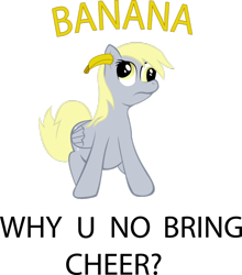 Size: 900x1022 | Tagged: safe, artist:filiecs, imported from derpibooru, derpy hooves, pegasus, pony, banana, charlie the unicorn, female, mare, meme, put a banana in your ear, reference, simple background, solo, transparent background, y u no