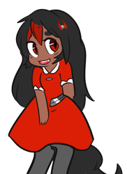 Size: 437x600 | Tagged: safe, artist:mt, imported from derpibooru, oc, oc only, oc:annie, oc:obsidia, satyr, clothes, dress, offspring, open mouth, parent:king sombra, parent:queen umbra, smiling, solo