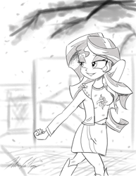 Size: 1700x2200 | Tagged: safe, artist:boxedsurprise, imported from derpibooru, sunset shimmer, equestria girls, female, monochrome, solo