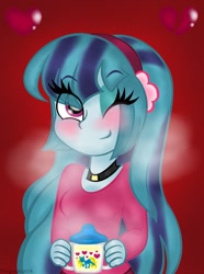 Size: 771x1036 | Tagged: safe, artist:queentigrel, imported from derpibooru, sonata dusk, equestria girls, alternate hairstyle, female, solo, wink