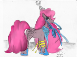 Size: 3412x2524 | Tagged: safe, artist:thegreatmewtwo, imported from derpibooru, pinkie pie, armor, colored, corrupted, female, nightmare pinkie, nightmarified, solo