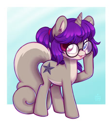 Size: 923x1000 | Tagged: safe, artist:onnanoko, imported from derpibooru, oc, oc only, oc:kitsuna, pony, unicorn, glasses, heterochromia, squirrel tail