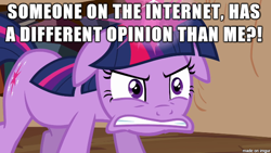 Size: 610x343 | Tagged: safe, imported from derpibooru, twilight sparkle, angry, image macro, meme, opinion