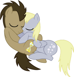 Size: 876x911 | Tagged: source needed, safe, artist:peora, imported from derpibooru, derpy hooves, doctor whooves, time turner, pegasus, pony, cuddling, doctorderpy, female, male, mare, shipping, simple background, snuggling, straight, transparent background