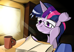 Size: 3000x2111 | Tagged: safe, artist:ando, imported from derpibooru, twilight sparkle, book, glasses, house, reading, room, sunlight