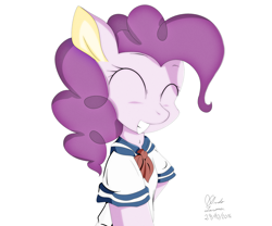 Size: 3200x2666 | Tagged: safe, artist:ando, imported from derpibooru, pinkie pie, anime, clothes, school uniform, simple background, smiling, white background