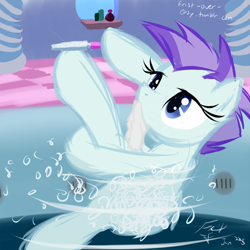 Size: 768x768 | Tagged: safe, artist:frist44, imported from derpibooru, roxie, roxie rave, bubble, file, hoof hold, hooficure, hot tub, jacuzzi, mouth hold, solo, spa, wash cloth, wet