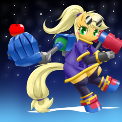 Size: 1000x1000 | Tagged: safe, artist:hashioaryut, imported from derpibooru, applejack, earth pony, pony, bipedal, female, pixiv, precis f. neumann, robotic arm, solo, star ocean, star ocean 2, star ocean: the second story