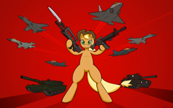 Size: 1920x1200 | Tagged: safe, artist:darkdoomer, imported from derpibooru, applejack, earth pony, pony, how applejack won the war, /k/, aircraft, badass, f-22 raptor, famas, female, gun, jet fighter, lockheed corporation, m4, military, mirage 2000, solo, su-27, su-35, tank (vehicle), wallpaper, war