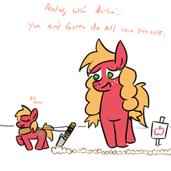 Size: 800x800 | Tagged: safe, artist:jargon scott, imported from derpibooru, big macintosh, cute, duality, macareina, rule 63, tiny mac, too many macareinas, trowel