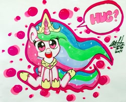 Size: 600x485 | Tagged: safe, artist:mr-skyliner34, imported from derpibooru, princess celestia, cewestia, cute, female, filly, happy, solo, traditional art