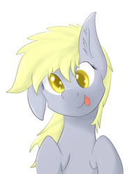 Size: 2254x3000 | Tagged: safe, artist:iados, imported from derpibooru, derpy hooves, pegasus, pony, cute, female, happy, mare, one ear down, simple background, solo, tongue out, white background