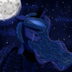 Size: 900x900 | Tagged: safe, artist:rozzy3, imported from derpibooru, princess luna, cover art, crying, female, sad, solo