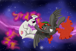 Size: 1500x1000 | Tagged: safe, artist:allyclaw, imported from derpibooru, oc, oc only, oc:scenic spatter, oc:space horse, pegasus, pony, boop, ethereal mane, space