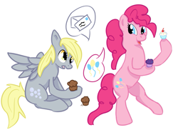 Size: 1189x866 | Tagged: safe, artist:shamrock, imported from derpibooru, derpy hooves, pinkie pie, pegasus, pony, cupcake, female, mare, muffin