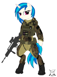 Size: 2280x3088 | Tagged: safe, artist:shadawg, imported from derpibooru, dj pon-3, vinyl scratch, pony, bipedal, bundeswehr, female, flecktarn, g36, gun, lance corporal, military, solo