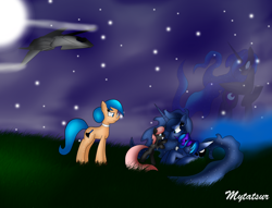 Size: 2646x2024 | Tagged: safe, artist:mytatsur, imported from derpibooru, nightmare moon, princess luna, oc, ghost, daughter, female, filly, happy, mother, sleeping, smiling