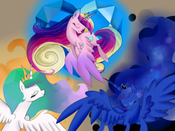 Size: 1024x768 | Tagged: safe, artist:segraece, imported from derpibooru, princess cadance, princess celestia, princess luna