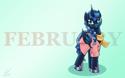 Size: 4000x2500 | Tagged: safe, artist:lovelyneckbeard, imported from derpibooru, princess luna, alternate hairstyle, braid, clothes, february, female, palindrome get, smiling, solo