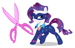 Size: 2464x1578 | Tagged: safe, artist:kas92, imported from derpibooru, radiance, rarity, pony, unicorn, power ponies (episode), clothes, female, magic, mask, power ponies, raised hoof, scissors, scowl, simple background, solo, white background