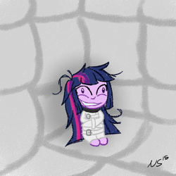 Size: 800x800 | Tagged: safe, artist:novaspark, imported from derpibooru, twilight sparkle, equestria girls, asylum, female, grin, insanity, padded cell, smiling, solo, straitjacket, twilight snapple