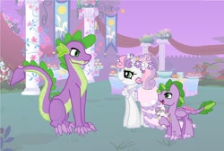 Size: 2452x1648 | Tagged: safe, artist:mississippikite, imported from derpibooru, spike, sweetie belle, oc, dracony, hybrid, female, interspecies offspring, male, offspring, older, parent:spike, parent:sweetie belle, parents:spikebelle, shipping, spikebelle, straight, wedding