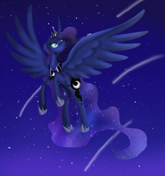 Size: 3584x3832 | Tagged: safe, artist:miiv12, imported from derpibooru, princess luna, female, flying, night, shooting star, solo