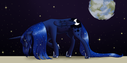 Size: 1400x700 | Tagged: safe, artist:lantaniel, imported from derpibooru, princess luna, banishment, crying, female, moon, solo, to the moon