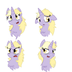 Size: 1024x1024 | Tagged: safe, artist:usagi-zakura, imported from derpibooru, dinky hooves, pony, unicorn, angry, bust, chest fluff, expressions, female, filly, floppy ears, open mouth, portrait, sad, signature, simple background, solo, transparent background