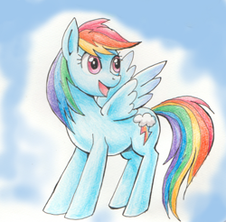 Size: 500x492 | Tagged: safe, artist:hiji riya, imported from derpibooru, rainbow dash, female, pixiv, solo, traditional art