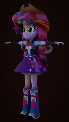 Size: 540x960 | Tagged: safe, artist:creatorofpony, imported from derpibooru, applejack, fluttershy, pinkie pie, rainbow dash, rarity, sunset shimmer, twilight sparkle, equestria girls, /mlp/, 3d, 3d model, :|, appleflaritwidashpie, black background, blender, boots, bow, bracelet, clothes, cowboy hat, female, hat, high heel boots, humane five, humane seven, humane six, jewelry, leggings, mane six, rubber boots, shoes, simple background, skirt, solo, stetson, t pose, tanktop, twilight sparkle (alicorn), z-fighting