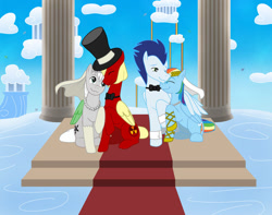 Size: 1006x794 | Tagged: safe, artist:evil-rick, imported from derpibooru, rainbow dash, soarin', oc, cloudsdale, female, male, oc x oc, shipping, soarindash, straight, wedding