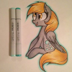 Size: 400x400 | Tagged: safe, artist:pizza0u0, imported from derpibooru, derpy hooves, pegasus, pony, female, mare, sitting, solo, traditional art