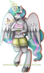 Size: 1024x1707 | Tagged: safe, artist:andreianamaria13, imported from derpibooru, princess celestia, anthro, unguligrade anthro, belly button, cake, cakelestia, clothes, female, magic, midriff, shorts, simple background, solo, tanktop, transparent background, unshorn fetlocks