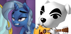 Size: 1200x577 | Tagged: safe, artist:shdingo, imported from derpibooru, trixie, pony, unicorn, animal crossing, female, k.k. slider, mare, thick eyebrows