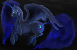 Size: 1174x768 | Tagged: safe, artist:mylittlegodzilla, imported from derpibooru, nightmare moon, alicorn, pony, female, flying, solo